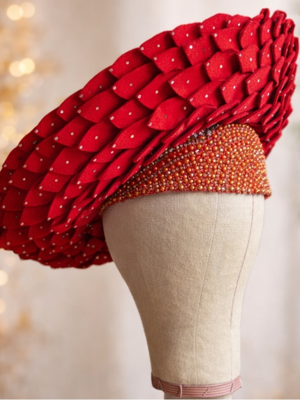 Vtg George Zamaul Couture Glamour Hat Red Rhinestone African Nigerian Beaded